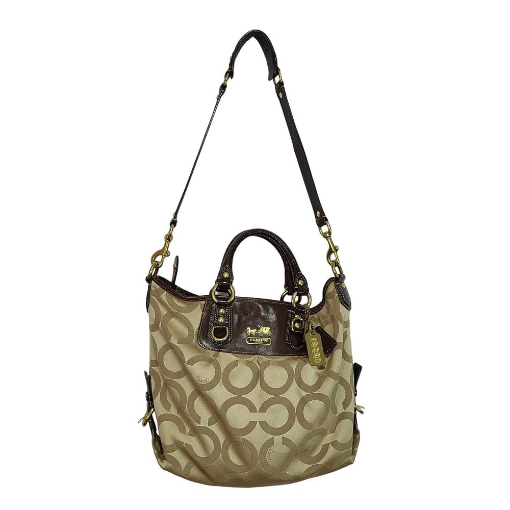 Coach Julianne Satchel Tote G0869-12963 Brown Leather Straps Signature Canvas